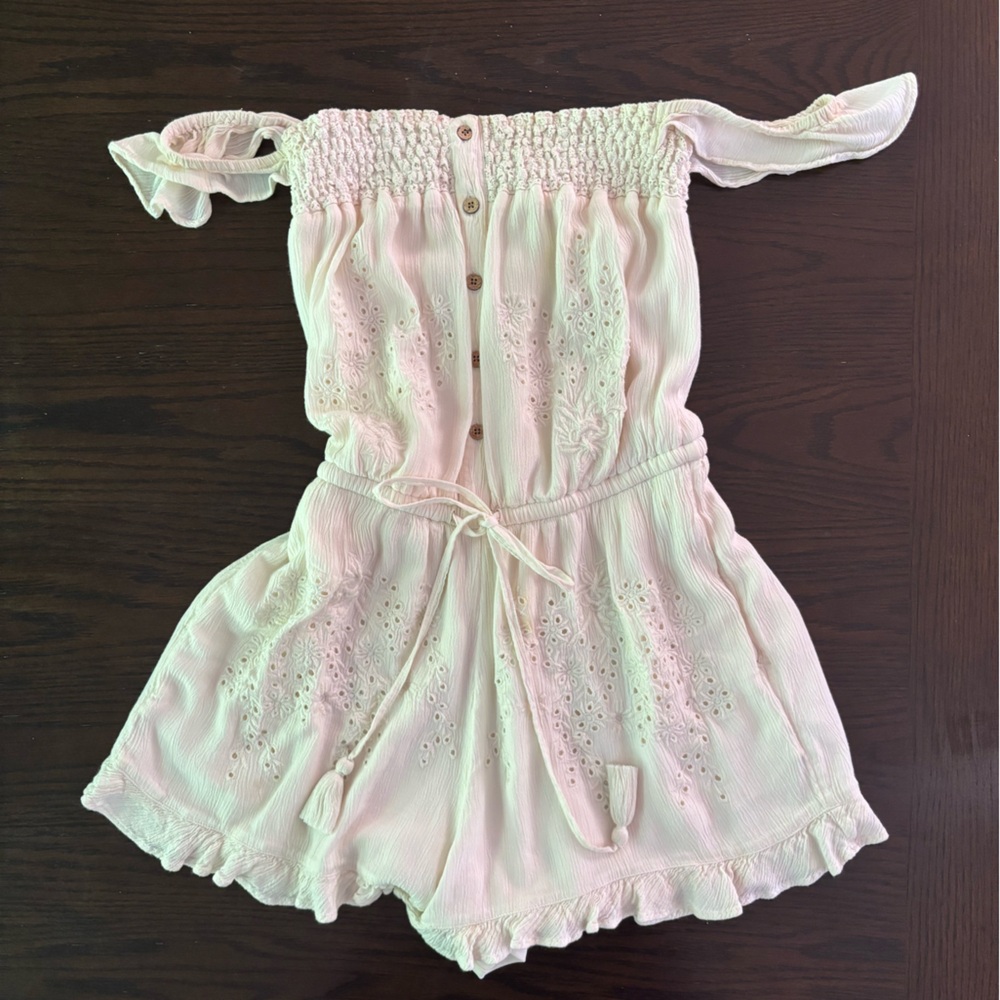 American Eagle Outfitters Cream Off the Shoulder Romper